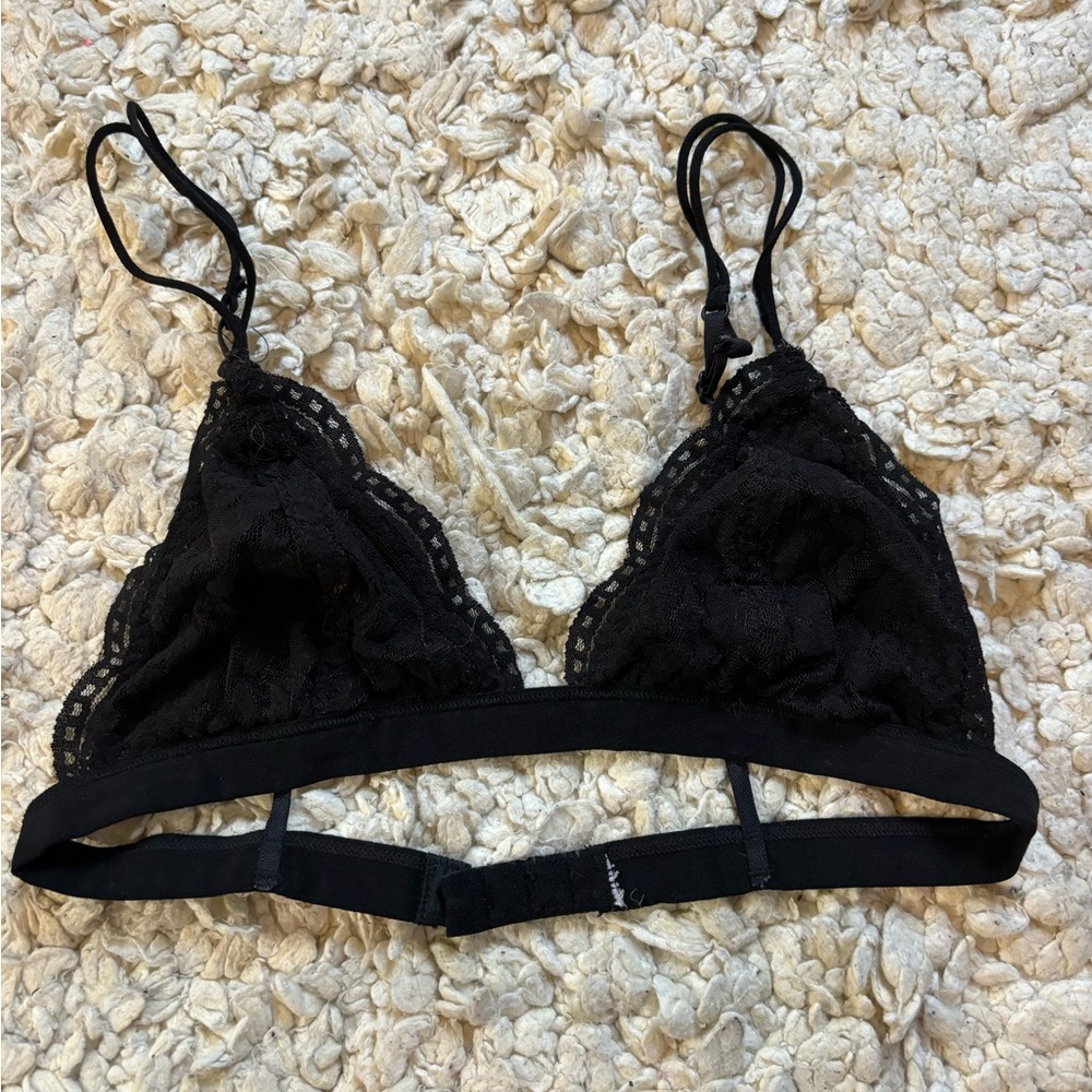 Black Lace Strappy Women’s Triangle Adjustable Bralette XS / Small GUC